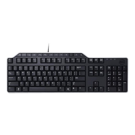 Schwarze Dell-Tastatur, Kabelanschluss, weißer Rand, QWERTZ-Tasten, Zahlenblock.
