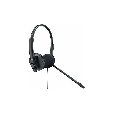 Casque Dell noir avec bandeau et microphone, sur fond blanc.
