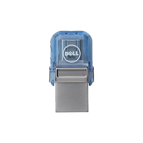 Ein Dell USB-Stick mit blauem Gehäuse und Metallteil. Logo mit Dell-Schriftzug.