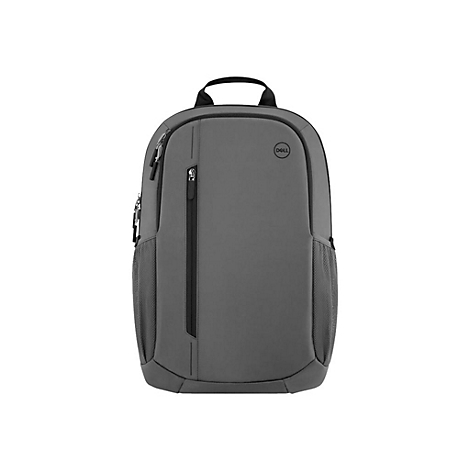 Ein grauer Dell-Rucksack mit ReiÃŸverschluss und Dell-Logo. Auf weiÃŸem Hintergrund.