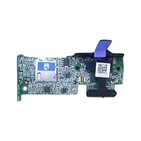 Grüne Platine mit elektronischen Bauteilen. Blaue SD-Karten-Buchse, lila Band und QR-Code.