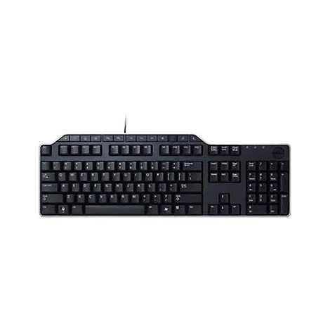 Schwarze Dell-Tastatur auf weißem Hintergrund.