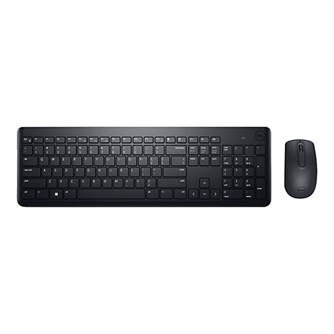 Schwarzes Dell-Keyboard und Maus. Das Keyboard hat Tastenkappen und Funktions-, Steuerungs- und Pfeiltasten. Die Maus hat zwei Tasten und ein Scrollrad.