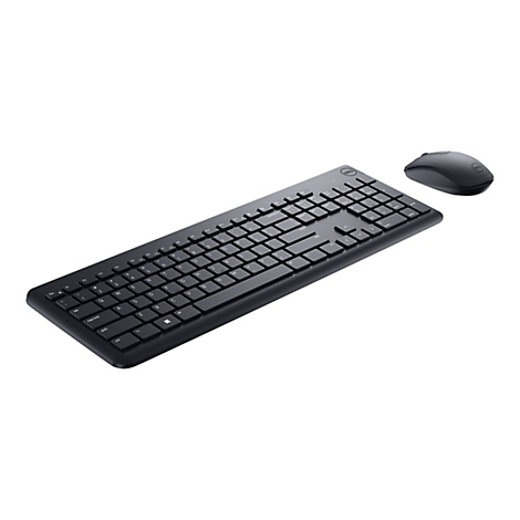 Schwarzes Dell-Tastatur- und Maus-Set, Blick von oben, auf weißem Hintergrund.