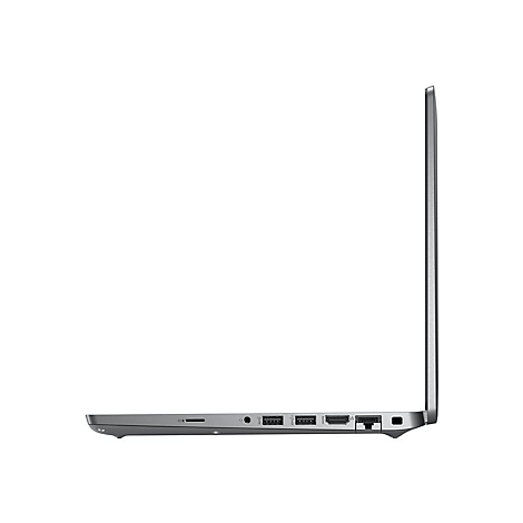 Grauer Laptop im Profil vor weiÃŸem Hintergrund. Die Seite zeigt AnschlÃ¼sse und Schlitze.