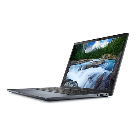 Ein Laptop auf weiÃŸem Hintergrund. Auf dem Display ein Wasserfall in einer grÃ¼nen Umgebung.