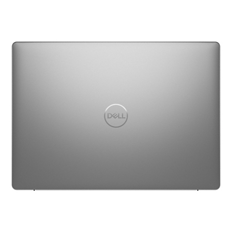 Grauer Laptopdeckel mit Dell-Logo in der Mitte.