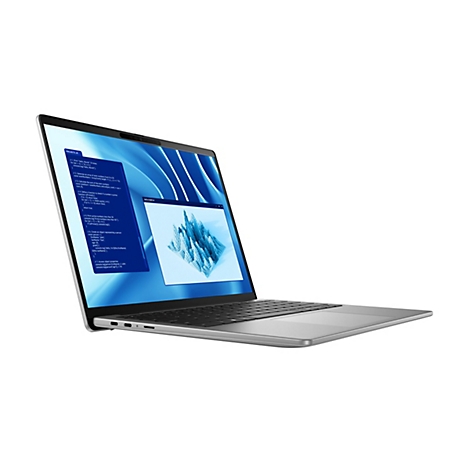 Silberner Laptop, geÃ¶ffnet, Bildschirm zeigt Code und Diagramm auf blauem Hintergrund. Auf weiÃŸem Grund.