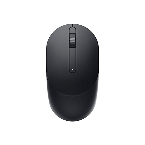 Draufsicht auf eine schwarze Computermaus. Oberhalb des Mausrades befindet sich ein schmaler Schlitz. Unterhalb des Rades ist ein kleines weiÃŸes Licht.