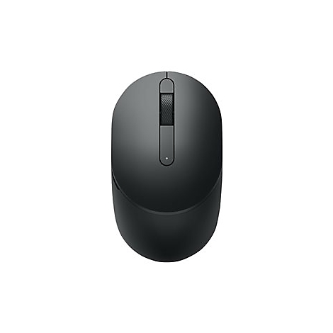 Draufsicht auf eine schwarze Computermaus. Sie hat ein Scrollrad und zwei Maustasten. Auf weiÃŸem Hintergrund.