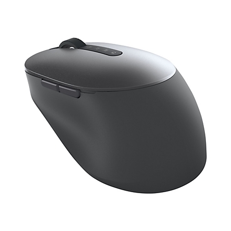 Souris d'ordinateur sans fil dans des tons gris et noirs. Avec deux boutons sur le cÃ´tÃ© et un bouton sur le dessus.