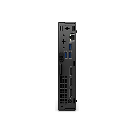 Mini-PC noir avec diffÃ©rents ports et fentes de ventilation sur fond blanc.