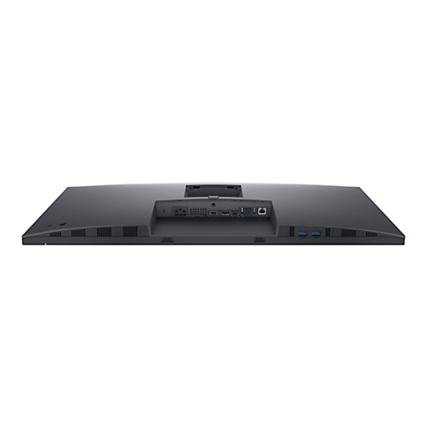 Arrière d'un moniteur noir avec ports, dont alimentation, HDMI, USB et LAN.