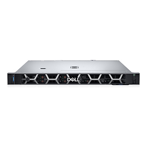 Silberfarbener Dell Rack-Server mit einer markanten wabenförmigen Frontblende und zentralem Dell-Logo.