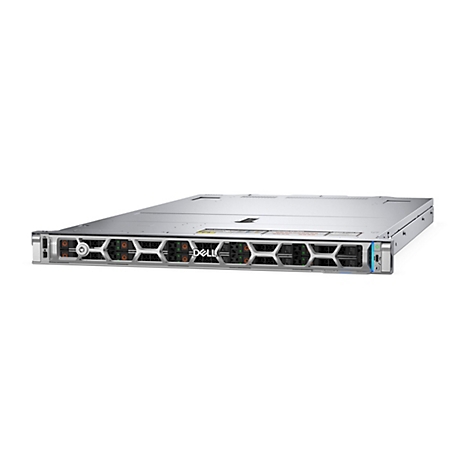 Dell Rack-Server in Silber mit wabenförmiger Frontblende, 10-TB-Festplatteneinschüben und Firmenlogo.