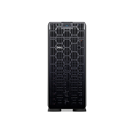 Schwarzer Server-Tower von Dell, mit vertikalem Gittermuster. Auf dem Gehäuse ist das Dell-Logo zu sehen.