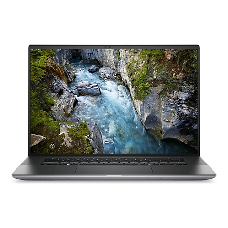 Dunkler Laptop mit Berglandschaft auf dem Display. Die Tastatur ist sichtbar.