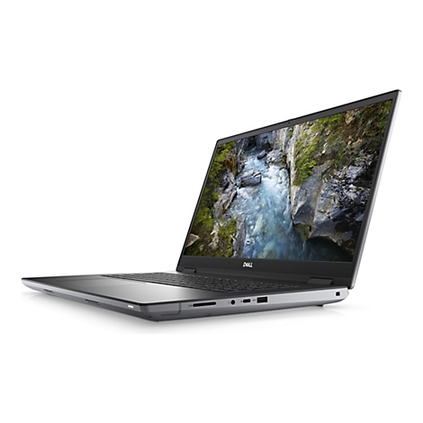 Ein silberner Laptop mit offenem Bildschirm, der einen Fluss zeigt, steht vor weiÃŸem Hintergrund.
