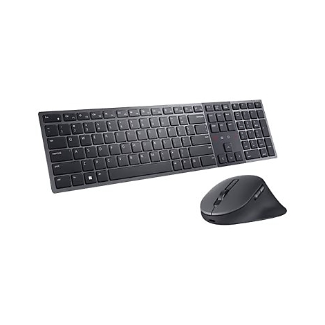 Ensemble clavier et souris sans fil gris foncÃ©. Le clavier est plat et la souris est de forme ergonomique.