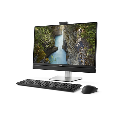 All-in-One-PC von Dell, Display zeigt Landschaft, mit Tastatur und Maus.
