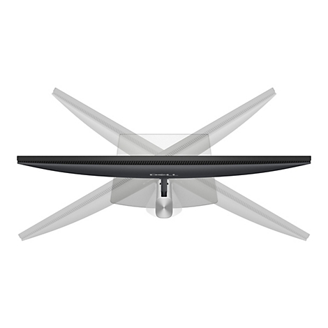 Un moniteur vu de dessus, avec des cadres incurvés et transparents représentant les différents angles d'inclinaison. L'écran est noir, avec le logo Dell.