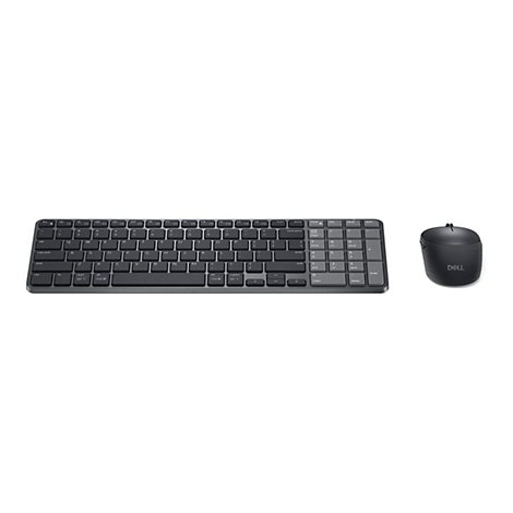 Schwarzes Dell-Tastatur- und Maus-Set vor weißem Hintergrund.
