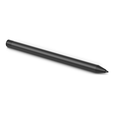 Ein minimalistischer, schwarzer Eingabestift liegt schräg auf einem weißen Hintergrund.