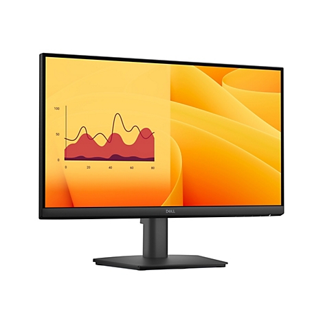 Schwarzer Dell-Monitor. Das Display zeigt eine Grafik mit rot-braunen Linien und einen gelb-orangen Hintergrund mit einer gewellten Oberfläche.