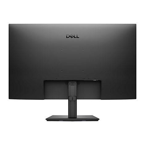 Rückseite eines schwarzen Dell-Computermonitors mit Standfuß und sichtbaren Anschlussbuchsen.