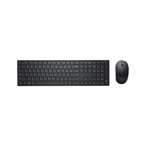 Schwarzes, flaches kabelloses Tastatur- und Maus-Set vor weißem Hintergrund.