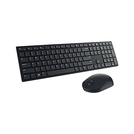 Schwarzes, flaches Tastatur- und Maus-Set vor weißem Hintergrund.