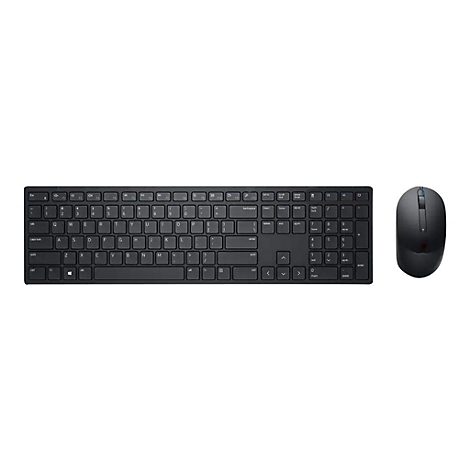 Schwarzes kabelloses Tastatur- und Maus-Set vor weißem Hintergrund.