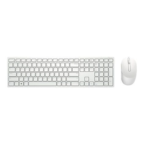 Draufsicht auf ein weißes Tastatur-Maus-Set. Die Tastatur hat weiße Tasten, die Maus eine leichte Vertiefung für den Finger.