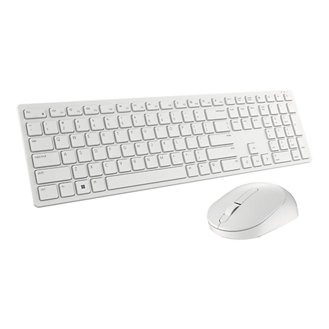 Eine weiße, drahtlose Tastatur mit passender Maus. Die Tastatur ist flach und hat ein Standard-Tastenlayout.