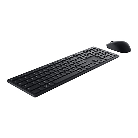 Schwarze Tastatur und Maus auf weißem Hintergrund. Die Tastatur hat flache Tasten.