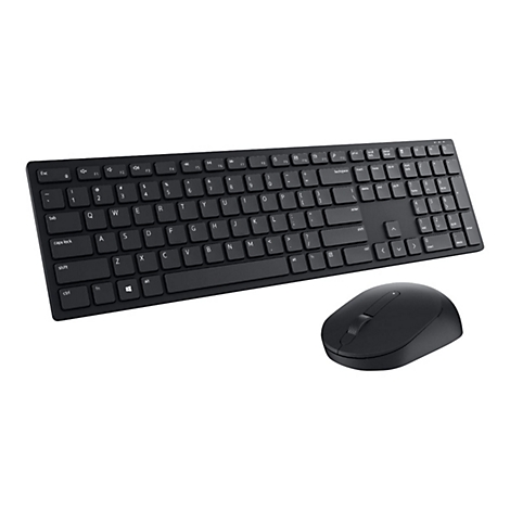 Schwarze Tastatur und Maus vor weißem Hintergrund. Die Tastatur hat viele Tasten. Die Maus hat eine Scrollrad.