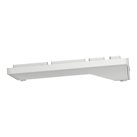 Eine Nahaufnahme einer weiÃŸen Tastatur von unten. Die Tasten sind sichtbar, das GehÃ¤use schrÃ¤g.