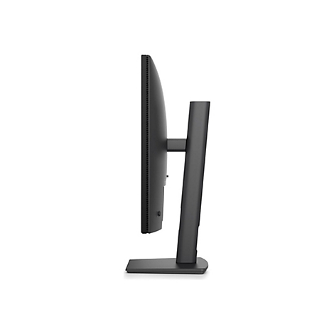 Seitenansicht eines schwarzen Monitors mit Standfuß. Der Bildschirm hat eine schmale Einfassung.