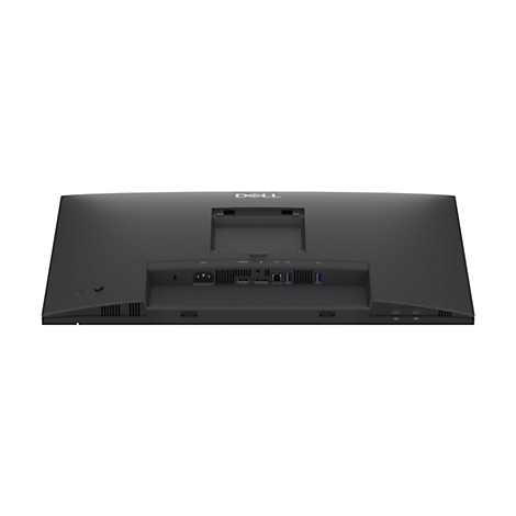 Rückansicht eines schwarzen Dell-Monitors mit Anschlüssen, darunter HDMI und USB.
