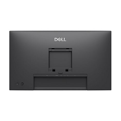 Rückseite eines schwarzen Dell-Monitors. Unten sind Anschlüsse mit HDMI-Etikett und dem Dell-Logo abgebildet.
