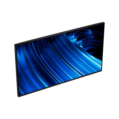 Ein rechteckiger, schwarzer Monitor mit einem blauen, abstrakten Hintergrundmuster. Das Dell-Logo ist sichtbar.