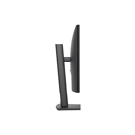 Seitenansicht eines schwarzen Monitors mit Standfuß. Der Monitor ist schlank und elegant.
