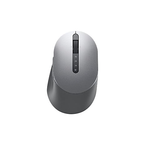 Graue Computermaus, Draufsicht. Mit Scrollrad und DPI-Anzeige.