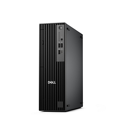 Schwarzer Dell-PC mit Lüfter und USB-Anschlüssen. Das Dell-Logo ist deutlich sichtbar.