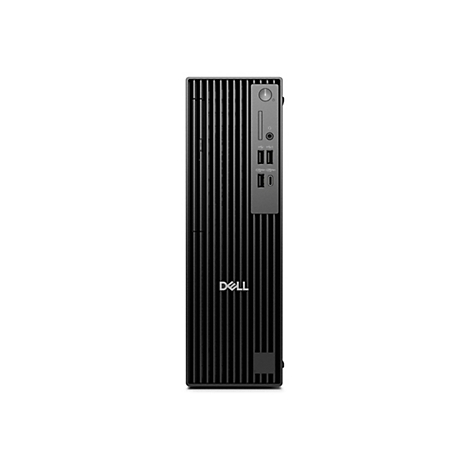 Ein schwarzer Dell-Tower-PC, Frontansicht. Sichtbar sind: Power-Button, Anschlüsse und das Dell-Logo.