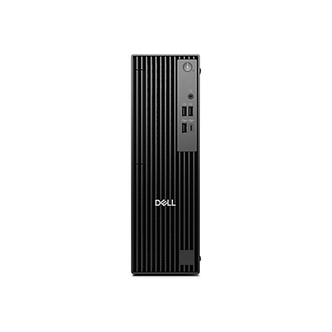 PC Dell noir avec une façade rainurée. Côté supérieur droit avec bouton d'alimentation, ports et logo Dell.