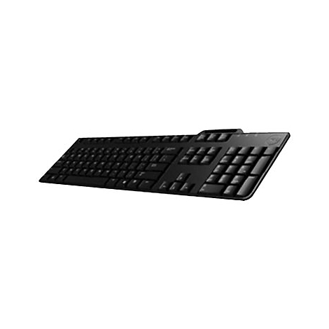 Schwarze Computertastatur in Schrägansicht. Tasten, Nummernblock und Logo sind deutlich erkennbar.