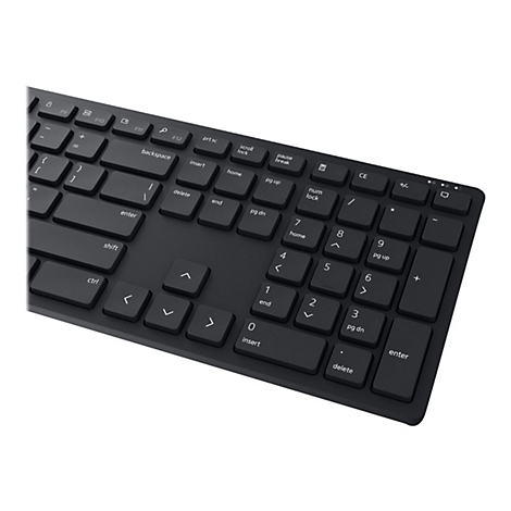 Schwarze Tastatur mit weißen Beschriftungen. Fokus auf den Ziffernblock und die Navigationstasten.