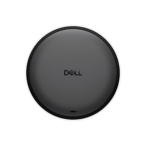 Vue de dessus d'un produit Dell gris avec un bord noir et le logo Dell.