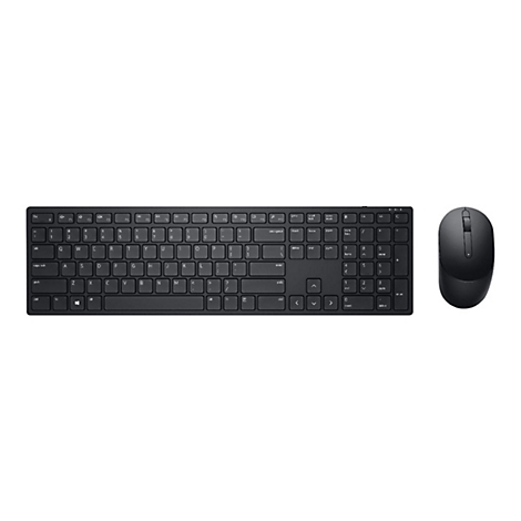 Draufsicht auf ein schwarzes kabelloses Tastatur-Maus-Set auf weißem Hintergrund.